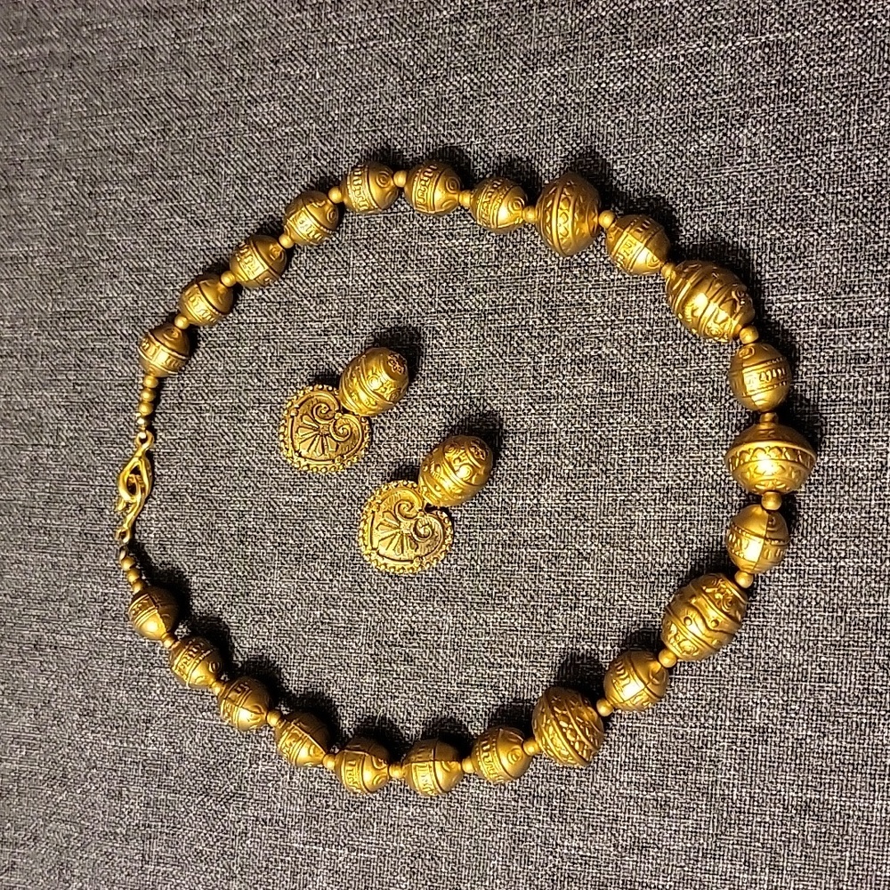 Vintage Gold Bead Ball Choker and Matching Earrings